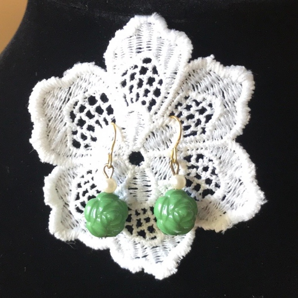 Green Floral Earrings, NWOT